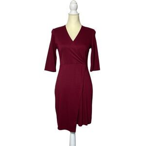 Neesha NWT Elegant Burgundy Faux Wrap Dress With 3/4 Sleeves Women's Size Small